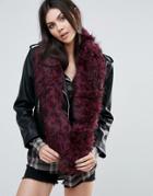 Alice Hannah Faux Fur Gathered End Scarf - Red