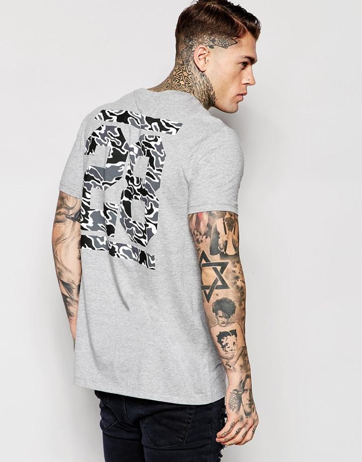 Asos Longline T-shirt With Camo Number Print In Gray - Gray Marl