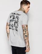 Asos Longline T-shirt With Camo Number Print In Gray - Gray Marl