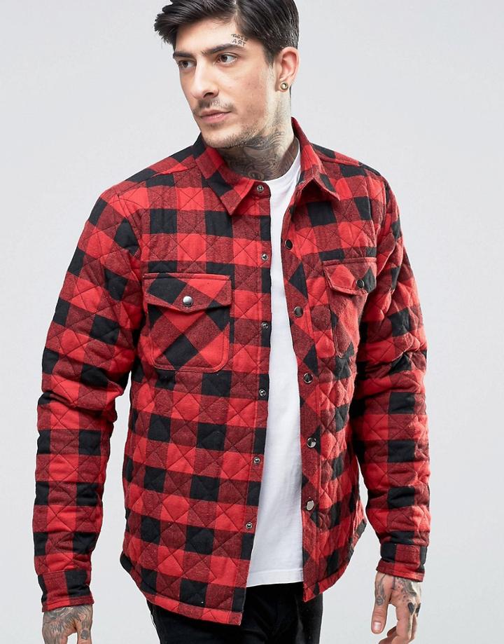 Another Influence Quilted Shirt Jacket - Red
