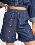 Selected Femme Cotton Shorts With Ruffle Hem In Dot Print-multi