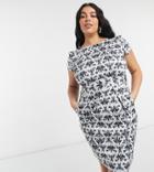 Closet London Plus Cap Sleeve Knee Length Wiggle Dress In Black Jewel Print-multi