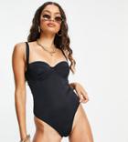 Asos Design Petite Recycled Molded Underwire Swimsuit In Black