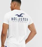 Hollister Exclusive To Asos Front & Back Logo Print Curved Hem T-shirt In White - White
