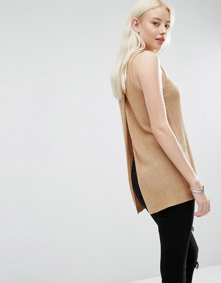 Brave Soul Open Back Sweater Vest - Brown
