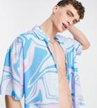 Bershka Short Sleeve Wavy Print Shirt In Blue