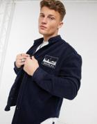 Asos Design 90s Oversized Navy Fleece Shirt With Chest Embroidery