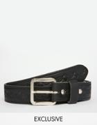 Reclaimed Vintage Belt In Leather With Embossed Design - Black