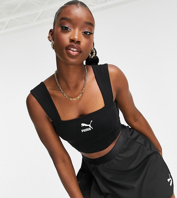 Puma Classics Square Neck Chunky Strap Top In Black