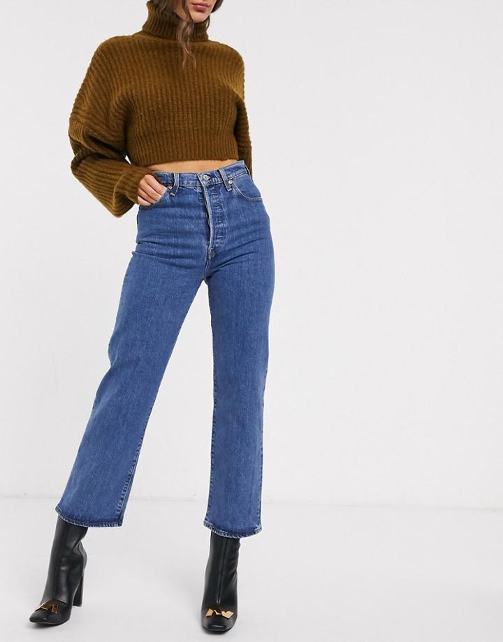 Levi's Ribcage Straight Leg Ankle Grazer Jeans In Darkwash Blue