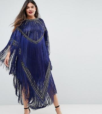 A Star Is Born Plus Kimono Midi Dress With Tassles - Multi
