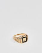 Asos Design Vintage Style Signet Ring With Enamel And Crystals In Gold Tone - Gold