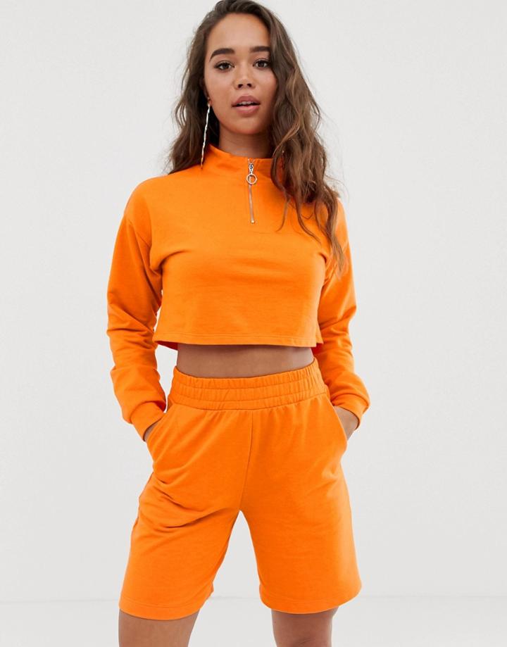 Asos Design Lounge Neon Zip Sweat & Short Set - Orange