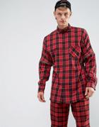 Asos Oversized Check Shirt With Zip Sleeves - Red