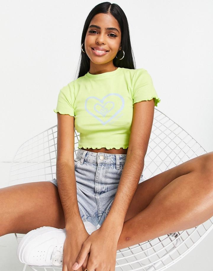 Miss Selfridge Heart Print Super Cropped Tee-green