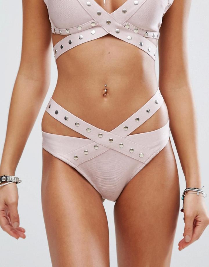 Luxe Lane Studded Mink Bandage Bikini Bottom - Pink