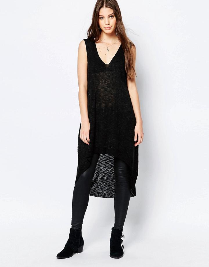 Qed London Dip Hem Longline Sweater - Navy