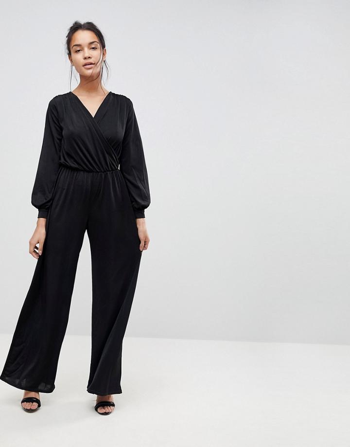 Lasula Palazzo Satin Jumpsuit - Black