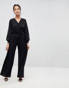 Lasula Palazzo Satin Jumpsuit - Black