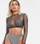 South Beach Exclusive Rash Tank In Metallic Silver Glitter - Silver