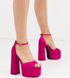 Asos Design Wide Fit Wheeler Chunky Platform Heeled Sandals In Magenta-pink
