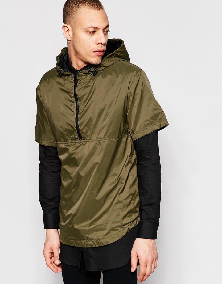 Pull & Bear Lightweight Overhead Jacket With Half-zip In Khaki - Khaki
