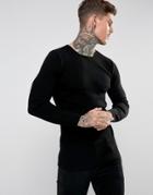 Asos Longline Muscle Fit Ribbed Sweater In Black - Black