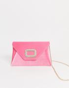 Asos Design Rhinestone Buckle Clutch Bag With Detachable Strap-pink