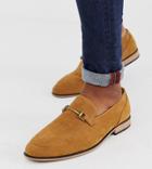 Asos Design Wide Fit Loafers In Tan Faux Suede With Snaffle