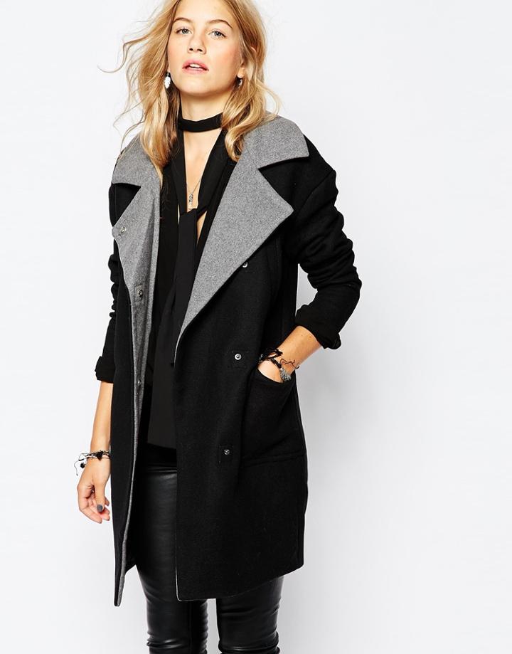 Vero Moda Contrast Collar Coat - Black