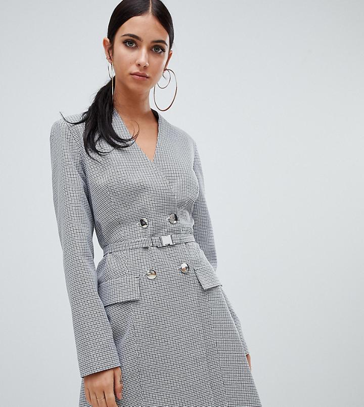 Missguided Double Breasted Blazer Dress In Gray Check - Gray