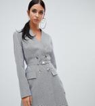 Missguided Double Breasted Blazer Dress In Gray Check - Gray