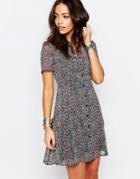 New Look Ditsy Print Button Through Tea Dress - Black