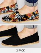 Asos Canvas Espadrilles With Hawaiian Print 2 Pack Save 20% - Black