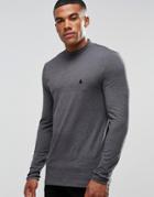 Asos Muscle Long Sleeve T-shirt With Turtleneck And Logo In Charcoal - Charcoal