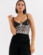 Asos Design Shajeea Lace Cup Animal Body Suit-multi