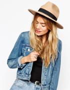Asos Felt Fedora Hat With Wide Band And Stitch Edge - Oatmeal