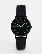 Asos Design Faux Leather Watch In Monochrome - Black