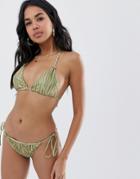 Boohoo Tiger Print Knot Front Detail Triangle Bikini Bottom In Tiger - Multi