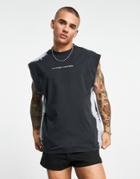 Asos Design Oversized Tank Top In Black Bleach Wash With Front Print
