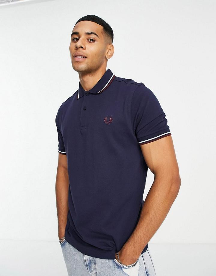 Fred Perry Twin Tipped Polo Shirt In Navy/ Burgundy/light Blue