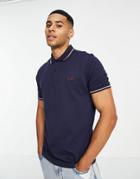 Fred Perry Twin Tipped Polo Shirt In Navy/ Burgundy/light Blue