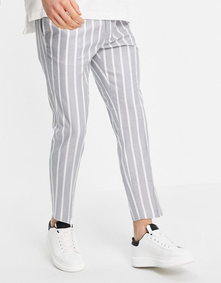 Topman Skinny Stripe Sweat-style Pants In Gray And White-grey