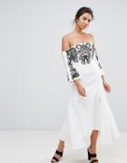 C/meo Collective Paradise Embroidered Midi Dress - White