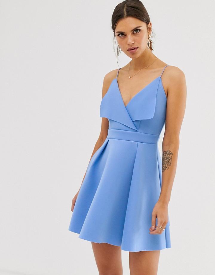 Asos Fold Front Scuba Mini Skater Dress-blue