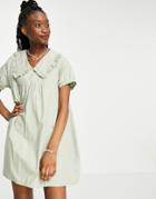 Daisy Street Smock Romper With Oversized Collar In Pastel-green