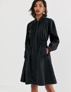 Y.a.s Premium Ruched Detail Trench Coat In Black - Black