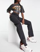 Rebellious Fashion Denim Straight Leg Side Split Jeans In Charcoal-black