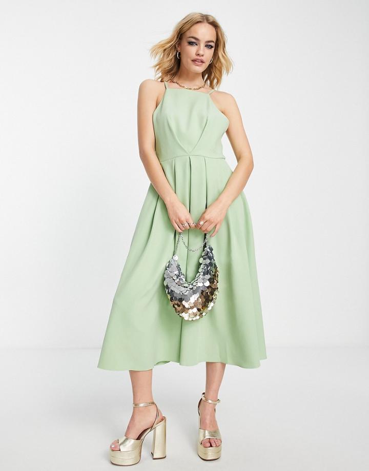 True Violet Backless Woven Prom Midi Dress In Sage-green