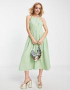 True Violet Backless Woven Prom Midi Dress In Sage-green